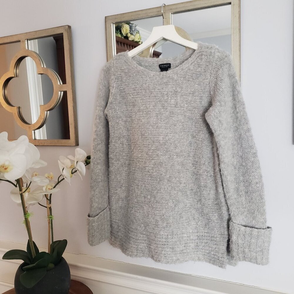 CLUB MONACO Matalin Alpaca Wool Wide Scoop Neck Grey Chunky Sweater Tunic Medium - Picture 14 of 14